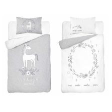 Maya Moo Gyerek Bambusz ágyneműhuzat 100x135cm - Unikornis szürke / Milestone háttérrel babaágynemű, babapléd