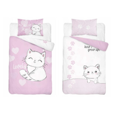Maya Moo Gyerek pamut ágyneműhuzat 100x135cm - Cica "Lovely" rózsaszín babaágynemű, babapléd