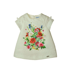 Mayoral fehér, virágos bébi lány ruha – 68 cm