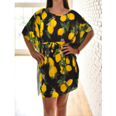 MB Collection női nyári ruha - citrus és virág mintával, hosszú ujjú, bő fazon M25-1-ZX0612-21/T007