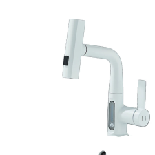  Medence csaptelep hőmérséklet -kijelzővel, egyfogantyúval, érintetlen működéssel, Fehér színű csaptelep