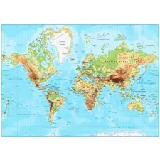  MÉDIA öntapadó és mosható fali tapéta, fizikai világtérkép, 270 x 200 cm tapéta, díszléc és más dekoráció