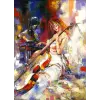  MÉDIA vászonfestmény, lány csellóval, 70 x 105 cm