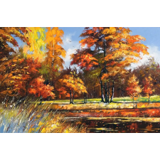  MÉDIA Vászonfestmény, Ősz, erdő, tó, festmény5, 105 x 70 cm grafika, keretezett kép