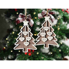 Megszemélyesített fenyő karácsonyfadísz nevekkel dekorációs kellék