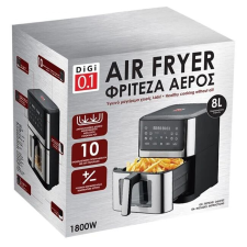  Meleglevegős fritőz, Air Fryer, ledes érintőképernyő, teljesítmény 1800W, kapacitás 8L, fekete színű fritőz