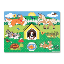 Melissa & Doug Fa készségfejlesztő játék, háziállatok puzzle puzzle, kirakós