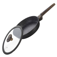 Mély serpenyő fedéllel GP-3022SG, márvány burkolat, design fa nyél, 22cm edény