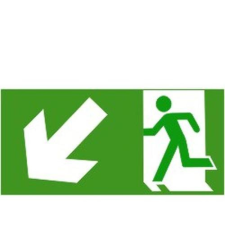  Menekül lépcsőn balra le - utánvilágító öntapadó, 200*100mm információs tábla, állvány