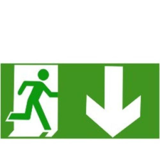  Menekülési út jobbra le - utánvilágító öntapadó, 300*150mm információs tábla, állvány