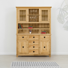  Mengeve fenyő tálalószekrény – 4 ajtós, 6 fiókos, 4 nyitott polccal bútor