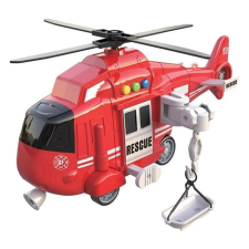  Mentőhelikopter játék, hordággyal, működő fényekkel és hangokkal, 28x9x13cm, piros színű helikopter és repülő