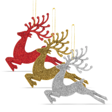 Mercaton Rénszarvasfenyő díszítés csillogással - 12 cm - piros / arany / ezüst - 4 db / csomag karácsonyi dekoráció
