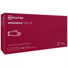 Mercator Medical Zrt MERCATOR AMBULANCE HIGH RISK latex púdermentes kék,vastag vizsgálókesztyű M,50 db/doboz