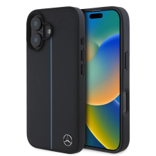 Mercedes Mercedes Leather Blue Stripe MagSafe tok iPhone 16 készülékhez fekete tok és táska