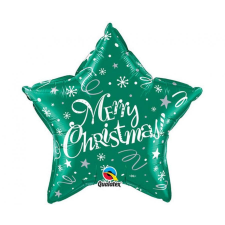 Merry Christmas Green Star, Karácsonyi fólia lufi 51 cm party kellék