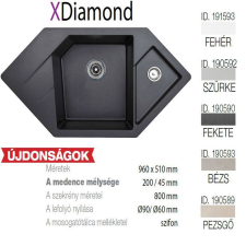 METALAC Diamond XGranit Fekete mosogató 960x510/200/45mm 190590 mosogatótálca