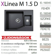 METALAC Linea M 1.5 D XGranit Fekete mosogató 620x500/ 190/130mm 192041 mosogatótálca