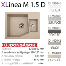 METALAC Linea M 1.5 D XGranit Pezsgő mosogató 620x500/ 190/130mm 192043 mosogatótálca