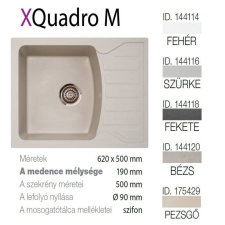 METALAC Quadro M XGranit Pezsgő mosogató 620x500/190mm 175429 mosogatótálca