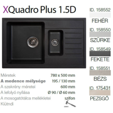 METALAC Quadro plus 1.5D XGranit Fekete mosogató 780x500/195/130mm 158549 mosogatótálca