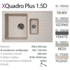 METALAC Quadro plus 1.5D XGranit Pezsgő mosogató 780x500/195/130mm 175431 mosogatótálca