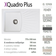 METALAC Quadro Plus XGranit Fehér mosogató 770x500/190mm 137409 mosogatótálca