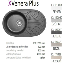 METALAC Venera Plus XGranit Fekete mosogató 780x500/190mm 129067 mosogatótálca