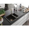 Mexen Matias  konyhai mosogató gránit 1,5 medence+csepegtetö+ pop up szifon  900 x 505 mm, fekete / arany, szifon  arany  - 6502901505-75-G 1,5 medencés