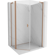 Mexen Mist L aszimmetrikus ötszögletű zuhanykabin, nyíló ajtóval, 80x100 cm, átlátszó, csiszolt réz kád, zuhanykabin