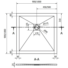 Mexen Stone+ négyzet kompozit zuhanytálca 90 x 90 cm, Antracitszürke - 44719090 fürdőkellék