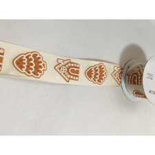 Mézeskalács házikós szalag krém 3,8 cm szalag, masni