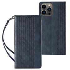 MG Magnet Strap bőr könyvtok iPhone 13 Pro, kék tok és táska