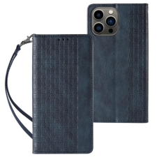 MG Magnet Strap bőr könyvtok iPhone 13 Pro Max, kék tok és táska