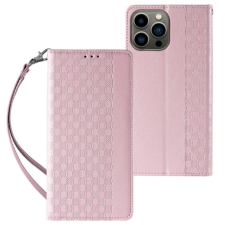 MG Magnet Strap bőr könyvtok iPhone 13 Pro, rózsaszín tok és táska