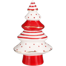 MICA Fa kerámia fehér piros 12 cm x 7 cm karácsonyfadísz