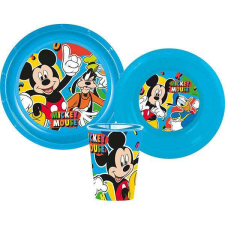  Mickey Egeres műanyag étkészlet pohárral - 3 részes - kék babaétkészlet