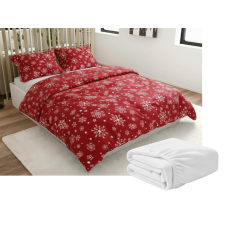  Mikroplüss ágyneműhuzat szett SNOWFALL piros + mikroplüss lepedő SOFT 180x200 cm fehér, franciaágyra lakástextília