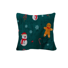  Mikroplüss párnahuzat SNOWMAN AND GINGERBREAD 45x45 cm, zöld lakástextília