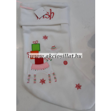 Mikulás zsák textil fehér alapon rénszarvas ajándékokkal 42 cm ajándéktárgy