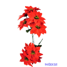  Mikulásvirág 5ágú selyemvirág csokor 33cm - Piros karácsonyi dekoráció