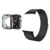  Milanese Loop Apple Watch fém szíj és képernyővédő tok, 38mm kijelzőjű okosórákhoz, fekete