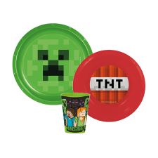 Minecraft műanyag étkészlet - Piros tányérral babaétkészlet