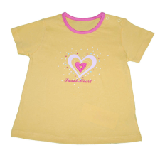 Mini Sárga kislány póló, rövid ujjú, rózsaszín nyakú, &#039;Sweet Heart&#039; gyerek póló