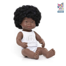 Miniland Baba, afrikai lány, Down-szindrómás, fehérneműben, 38 cm, Miniland ML31171 baba