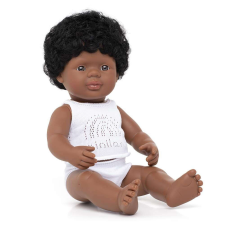 Miniland Baba, afroamerikai fiú, fehérneműben, 38 cm, Miniland ML31159 baba