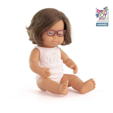 Miniland Baba, európai lány, Down-szindrómás, szemüveggel, fehérneműben, 38 cm, Miniland ML31111 baba