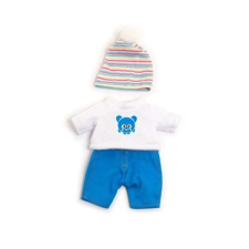 Miniland Babaruha - kék nadrág, fehér pulóver,csíkos sapka, 21 cm-es babához, MINILAND, ML31677 játékbaba felszerelés