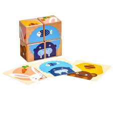  Mit esznek az állatok? - 4 darabos fa képkockák puzzle, kirakós