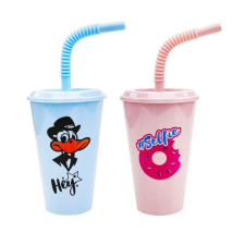 MK Home Szívószálas pohár, tetővel 450 ml (mintaválasztás) konyhai eszköz